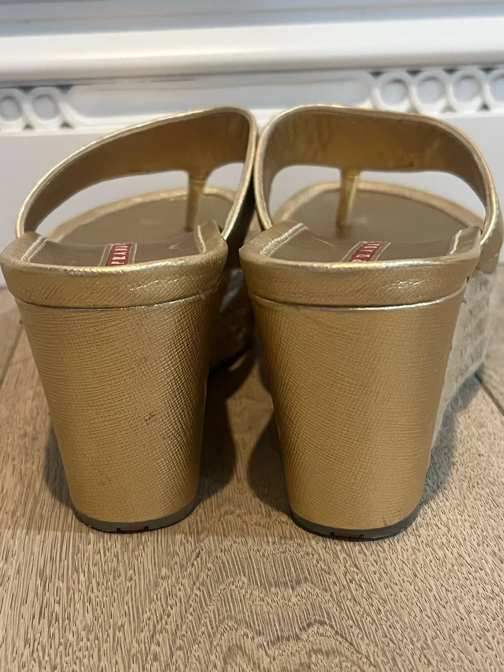 Prada Sport Gold Espadrille Sandals